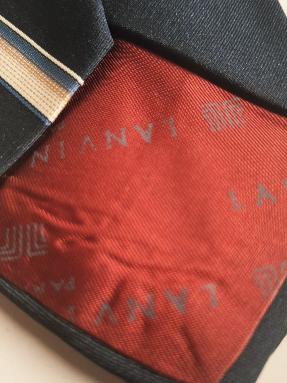 Lanvin Navy Tie with Cream and Light Blue Stripes